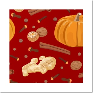 Fall pumpkin cinnamon Pattern Design Posters and Art